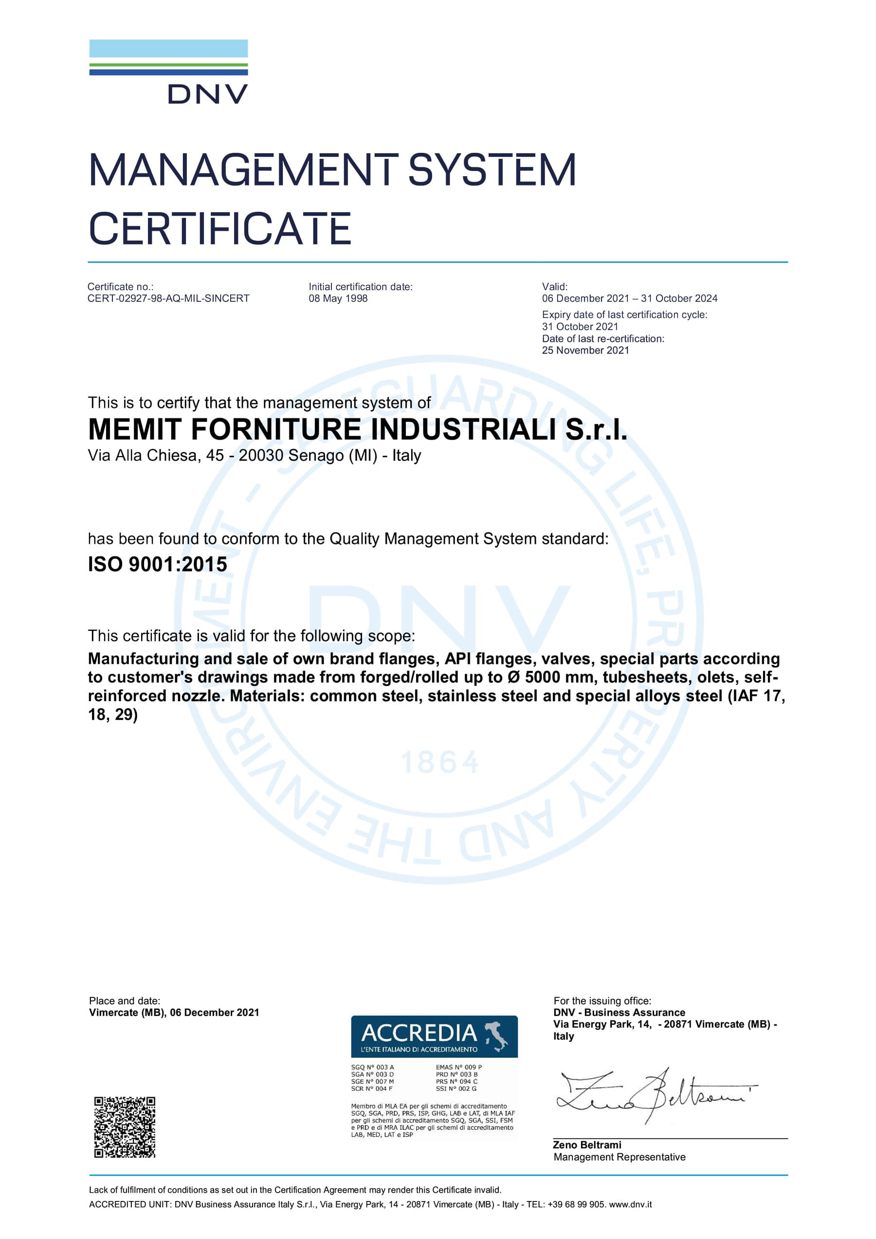 ISO 9001 CERT 02927 98 AQ MIL SINCERT 5 en US